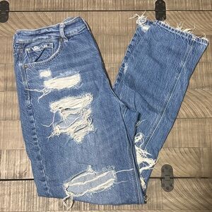 American Eagle Outfitters Mid Wash Distressed Stretch Straight Leg Jeans